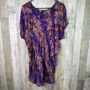 MIB PlusSize.com Purple & Tan Short Sleeve Dolman Style w/Pockets Mini Dress Top